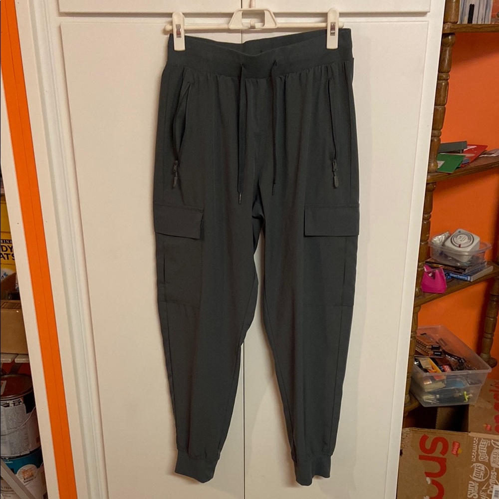 Gray Tapered Track Pants with Elastic Waistband